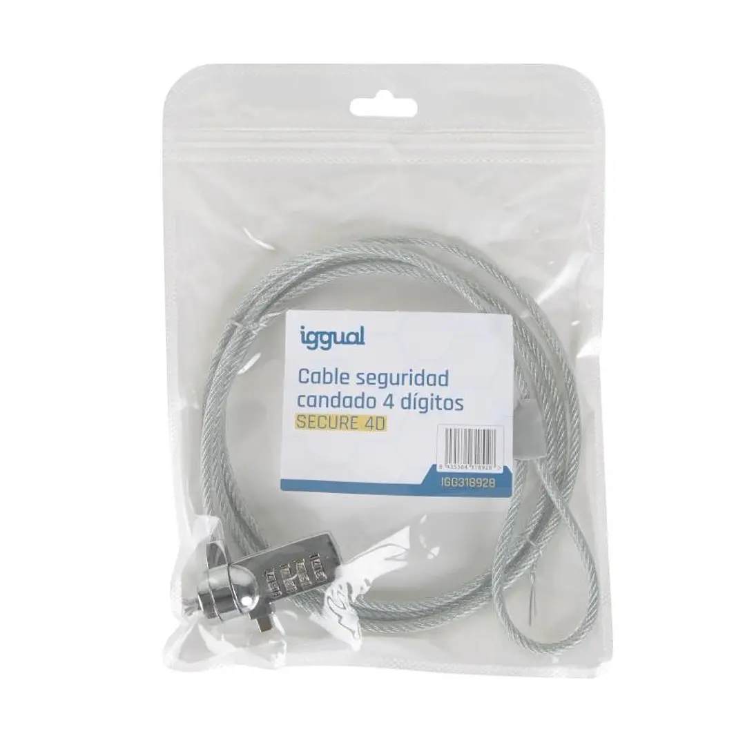 iggual Cable seguridad candado 4 dígitos SECURE 4D 4