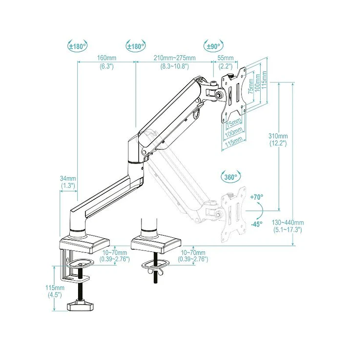 Tooq Soporte mesa DB1334TNR-W 1 brazo 13-34 Blanco 3