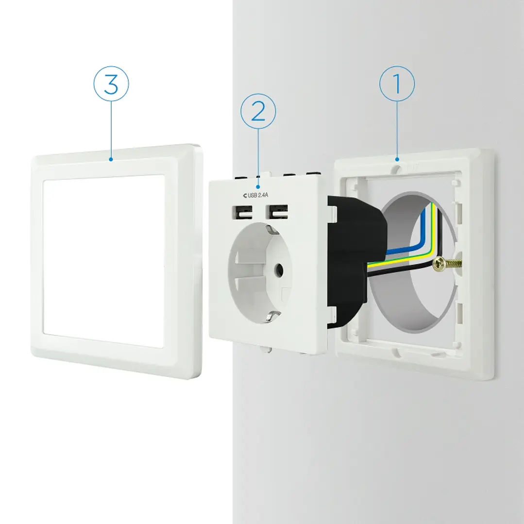 Nanocable Base de enchufe pared schuko+2USB 2.4A 4