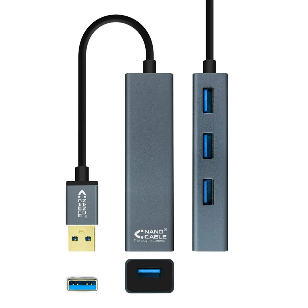 Nanocable Hub USB 3.0 4 x USB 3.0 10cm. Gris 2