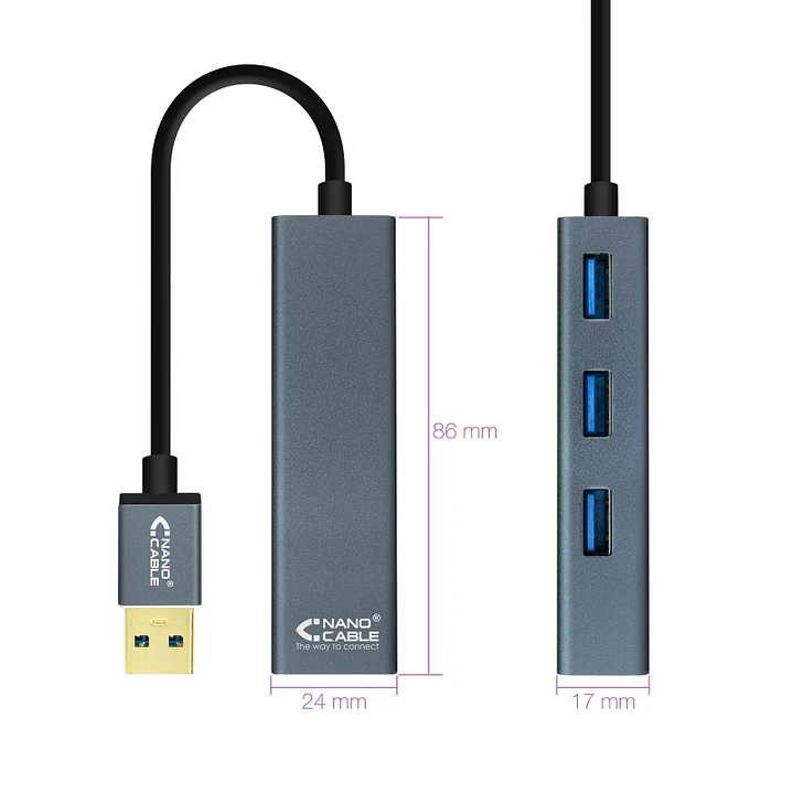 Nanocable Hub USB 3.0 4 x USB 3.0 10cm. Gris 3