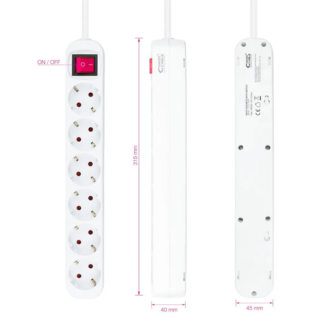 Nanocable Regleta 6 tomas con interruptor Blanca 2