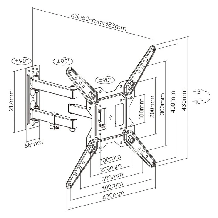 EWENT EW1525 Soporte pared TV ext 3 pivot 23-55