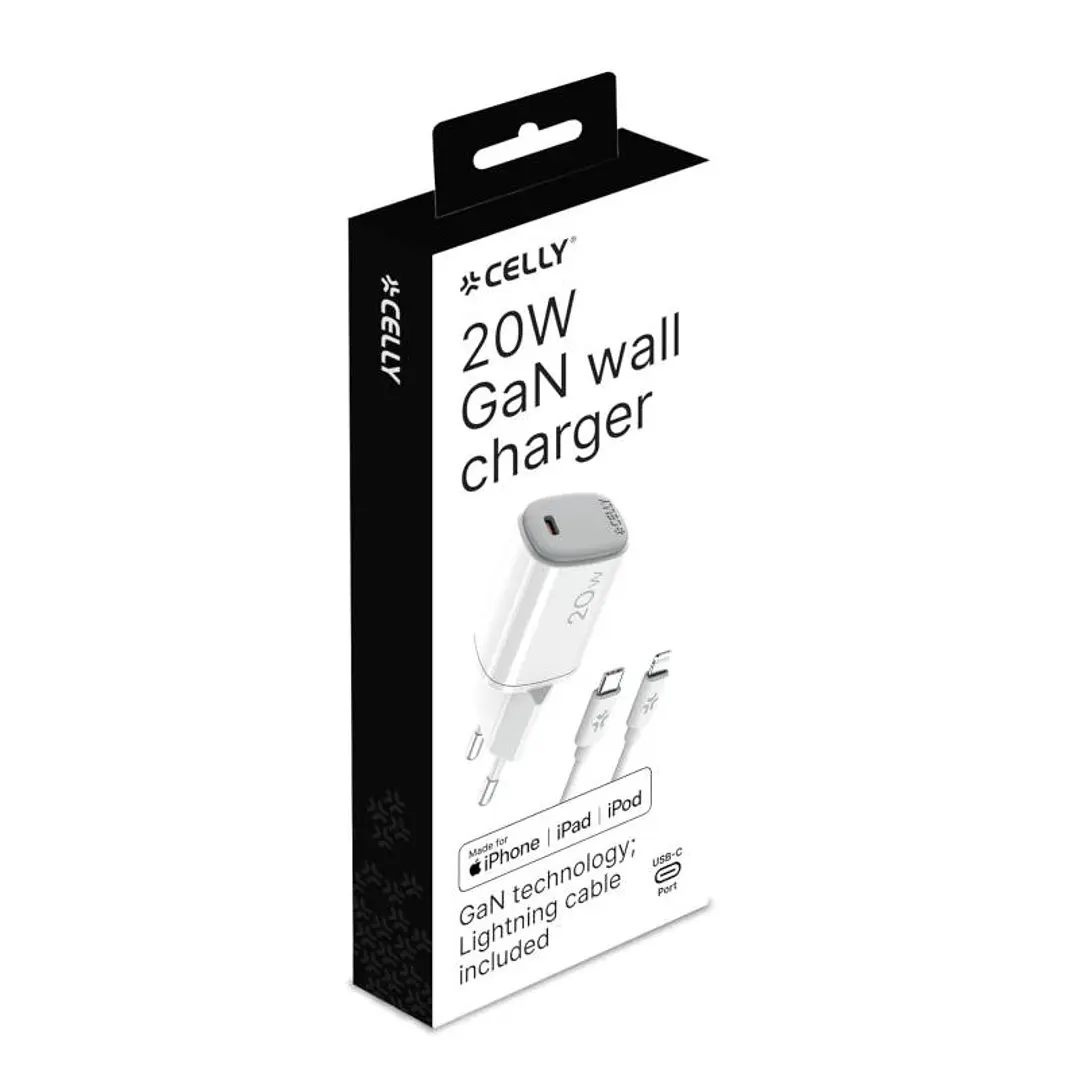 Celly Cargador Gan  1C 20w+ C A Light + Cable 3