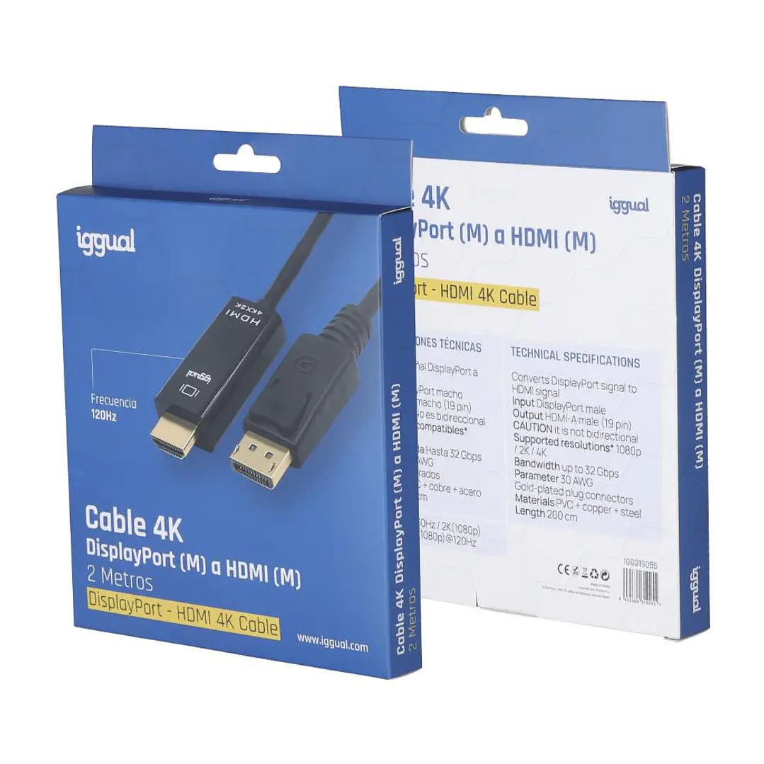iggual Cable DisplayPort (M) a HDMI (M) 4K 2metros 4