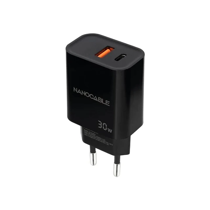 Nanocable Cargador USB-C/PD+USB-A/QC 30W Negro 1