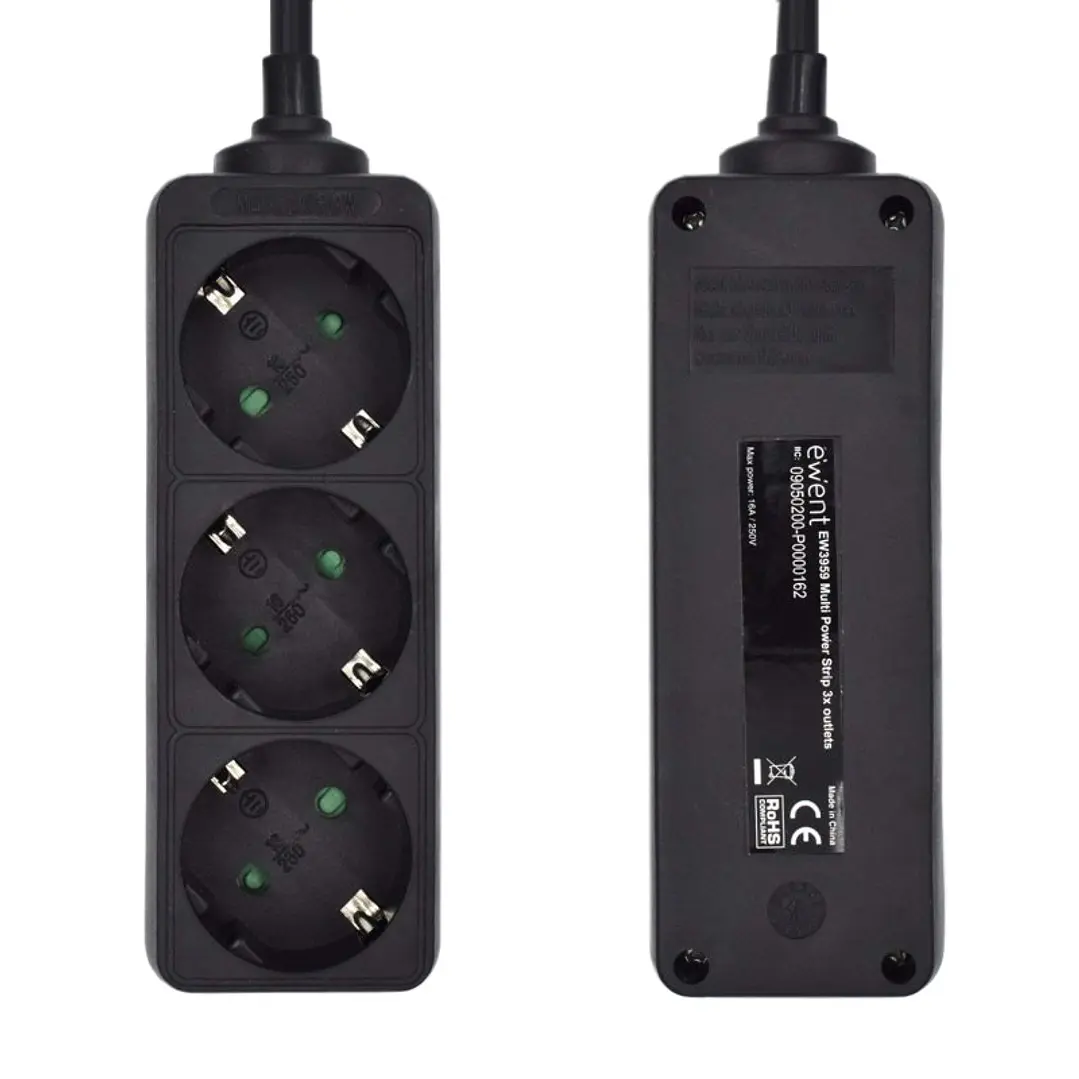 Ewent Ew3959 Regleta 3 tomas Negro 2