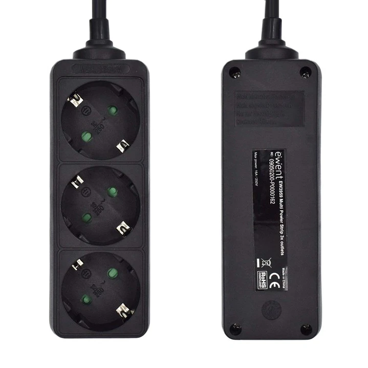 Ewent Ew3959 Regleta 3 tomas Negro 2