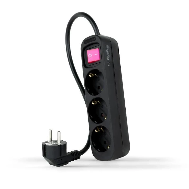Nanocable Regleta 3 Tomas Interruptor Negro 1
