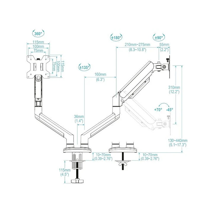 Tooq Soporte mesa DB1434TNR-W 2 brazo 13-34 Blanco 2