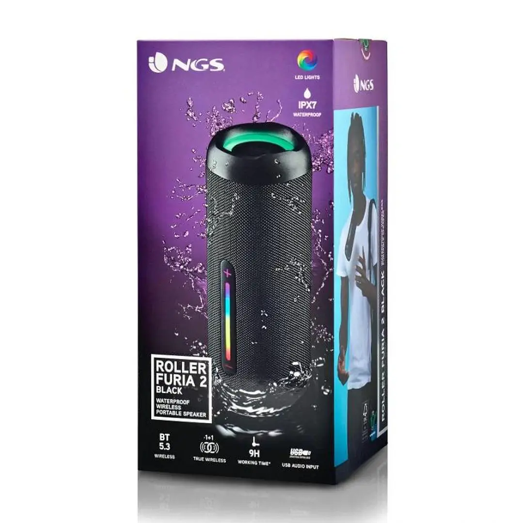 NGS Altavoz RollerFuria2 BT Rgb IP67 Negro 30W 2