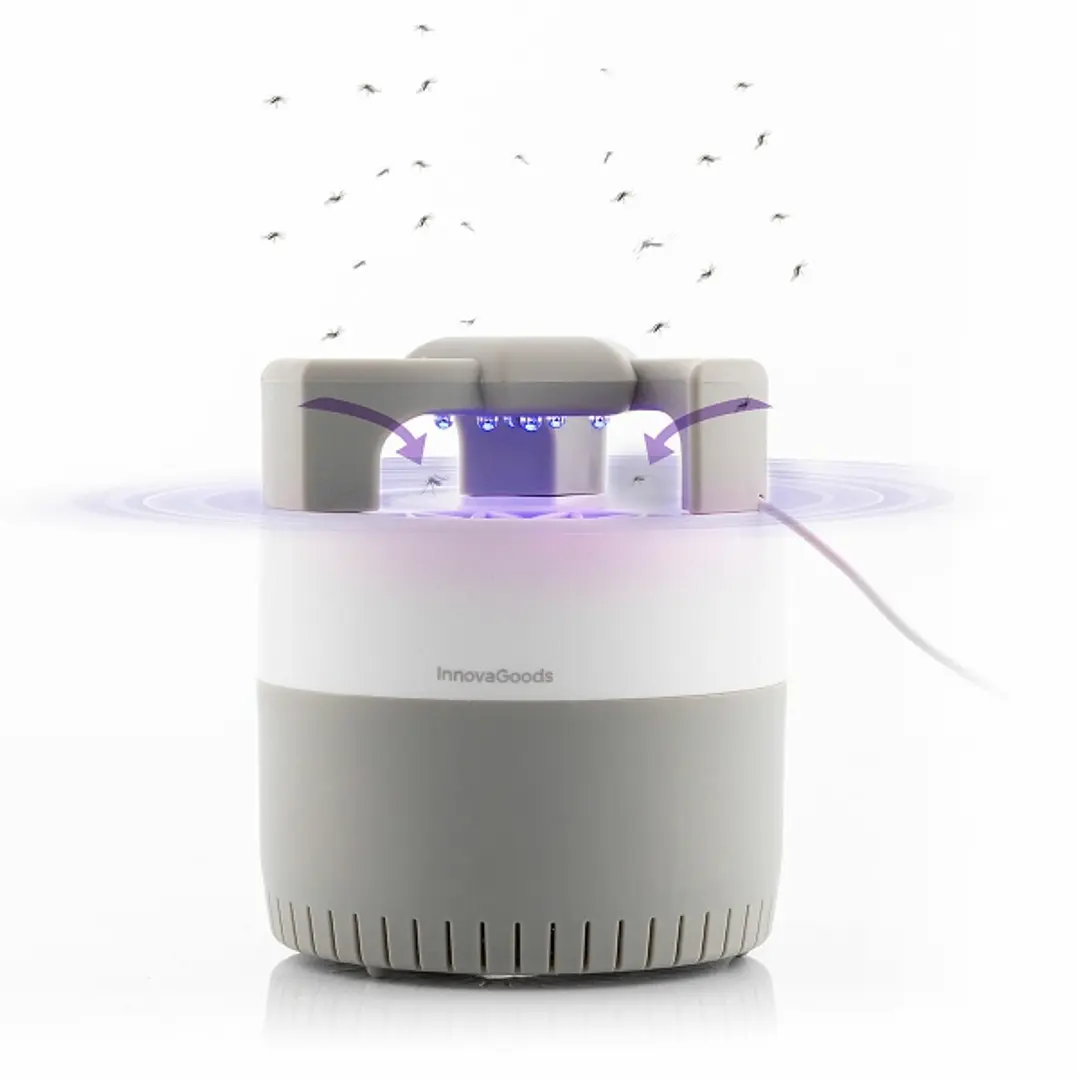 Innovagoods KL Silen Lampara USB Antimosquitos por Succion - Luz LED UV - Silenciosa - Alcance hasta 50m2 - Facil Limpieza - 12x14cm - Color Blanco y  1