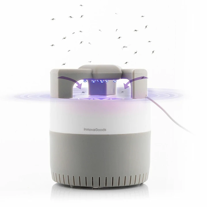 Innovagoods KL Silen Lampara USB Antimosquitos por Succion - Luz LED UV - Silenciosa - Alcance hasta 50m2 - Facil Limpieza - 12x14cm - Color Blanco y  1
