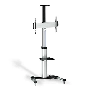 Aisens Soporte de Suelo Eco con Ruedas - Bandeja para DVD y Soporte de Camara (TV de 37-70) - Color Plata