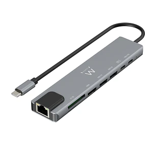 Ewent USB-C Dock 8 en 1 - HDMI 4K - PD 87W - USB-C - 2xUSB-A - LAN - Lector de tarjetas - Color Plata