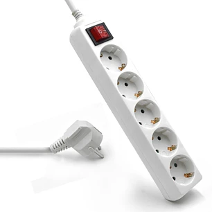 Ewent Regleta de Energia- 5 Enchufes - Version Schuko -16A con Interruptor de Encendido/Apagado - Color Blanco