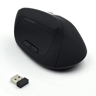 Ewent Raton Inalambrico 2.4hz - Raton Vertical Ergonomico - DPI Seleccionable 800-1200-2400dpi -Bateria Recargable de Litio 400mAh - Color Negro