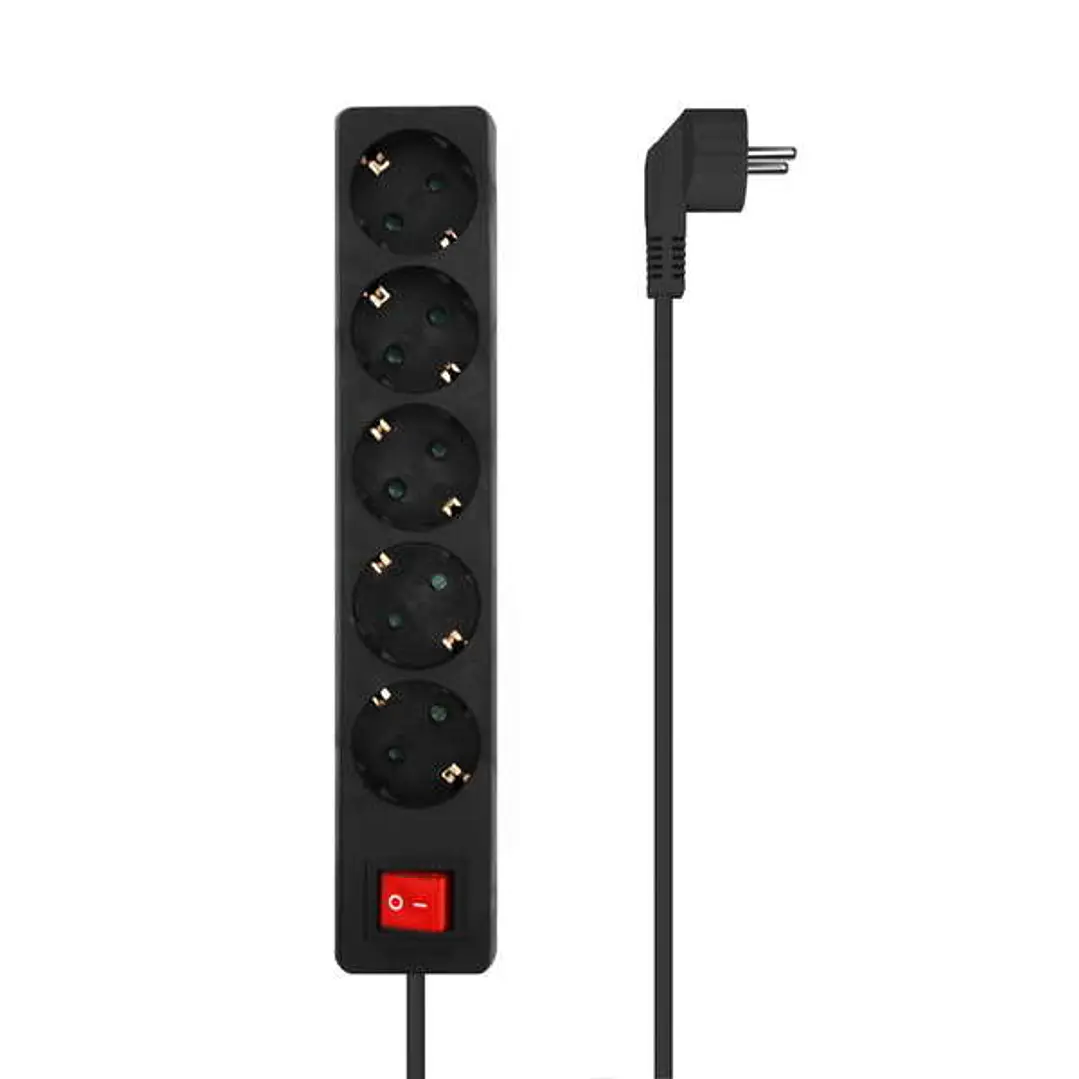 Aisens Regleta de 5 Tomas Schuko con Cable de 1.4m - Interruptor On/Off - Proteccion Infantil - Color Negro 1