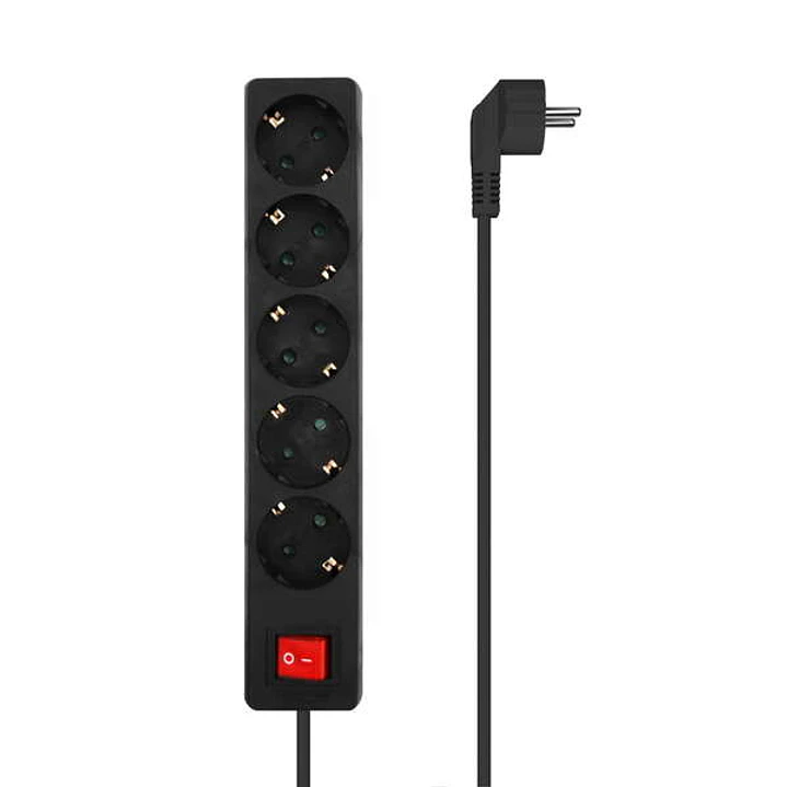 Aisens Regleta de 5 Tomas Schuko con Cable de 1.4m - Interruptor On/Off - Proteccion Infantil - Color Negro 1