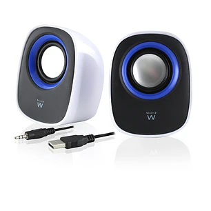 Ewent Altavoces Estereos de Sobremesa - Alimentacion USB - Control de Volumen - Jack de 3.5mm - Color Blanco/Negro