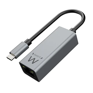 Ewent Conversor Adaptador de Red RJ45 a USB-C - Gigabit 10/100/1000Mbps - Cable de 15cm - Color Aluminio