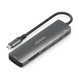 Aisens USB-C Dock 7 en 1 - USB-C a 1xHDMI - 2xUSB-A - 1xUSB-C - 1xUSB-C 100W - 1xSD - 1xMicroSD - 15cm - Color Gris
