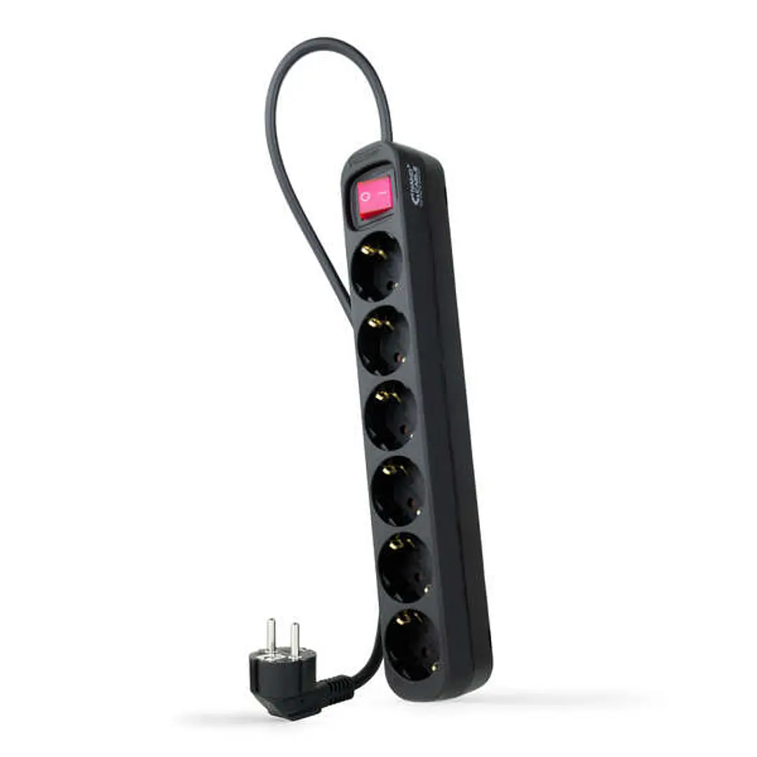 Nanocable Regleta de Proteccion con 6 Shuckos - Cable de 1.40m - Interruptor On/Off - Color Negro 1