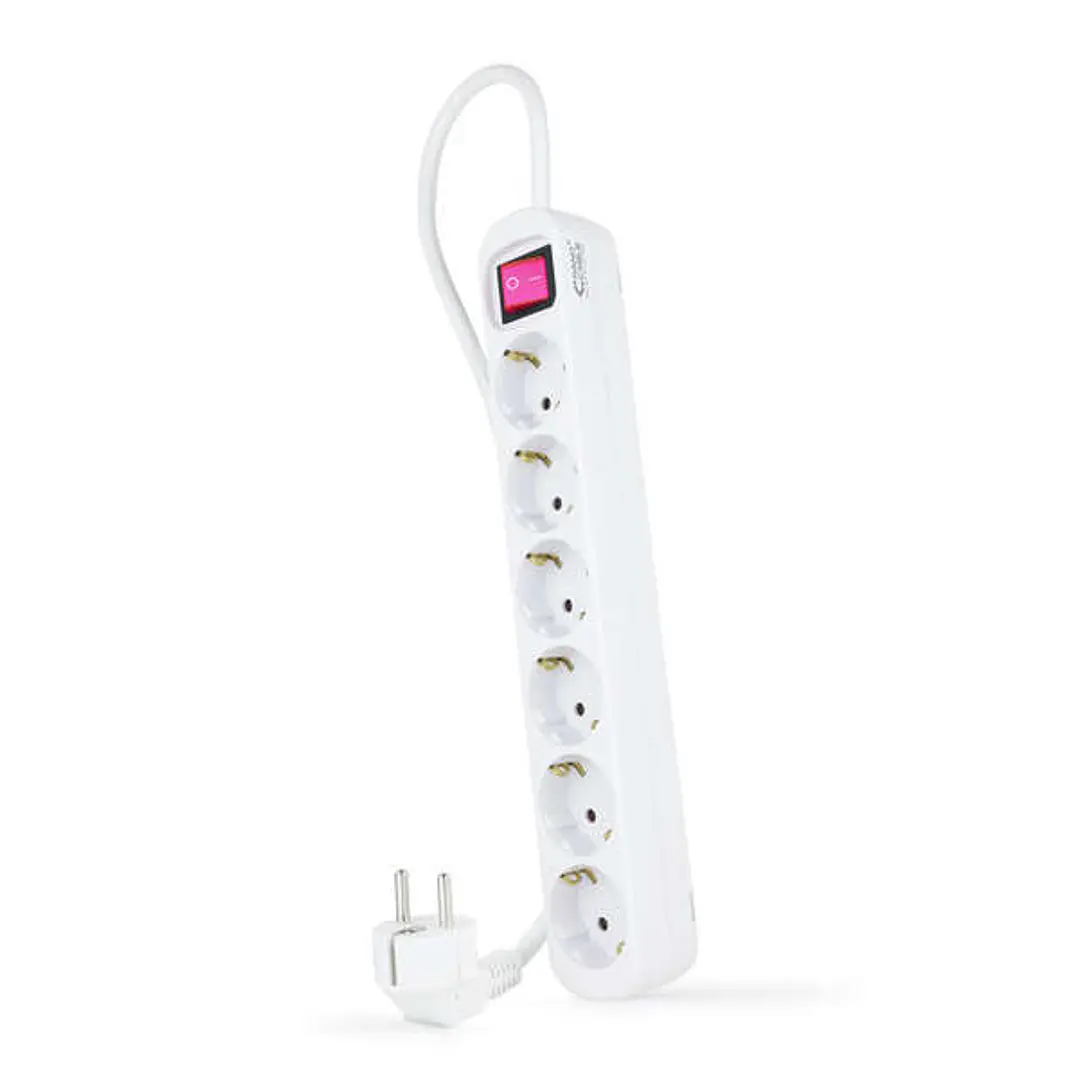 Nanocable Regleta de Proteccion con 6 Shuckos - Cable de 1.40m - Interruptor On/Off - Color Blanco 1