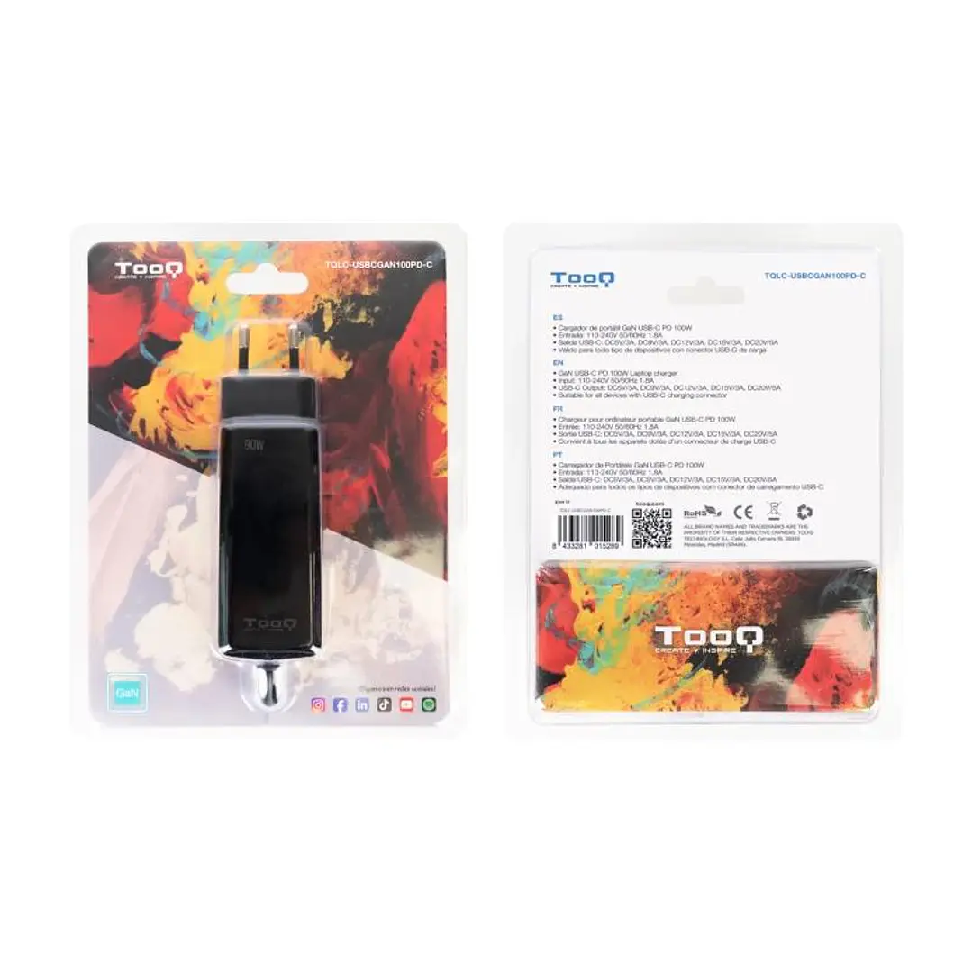 Tooq Cargador portátil GAN USB-C PD 100W Cúbico 2