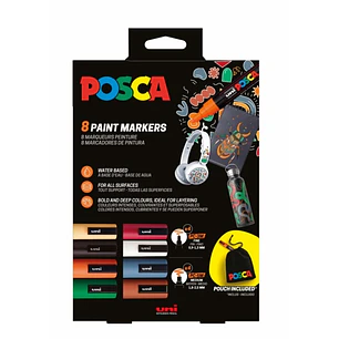 Posca Edicion Limitada Pack de 4 Marcadores de Pintura PC5M + 4 Marcadores de Pintura PC3M + Regalo Bolsa de Tela - Punta Redondeada - Tinta Base al A