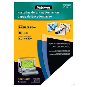 Fellowes Pack de 100 Portadas de Polipropileno A4 - 500 Micras - Acabado de Calidad - Color Negro