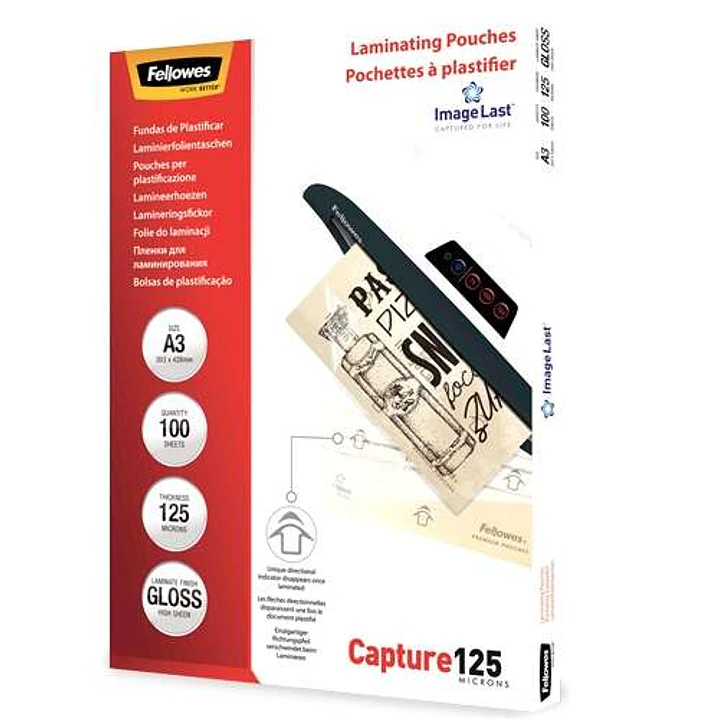 Fellowes Pack de 100 Fundas para Plastificar Brillo A3 - 125 Micras - Alta Calidad - Transparente 1