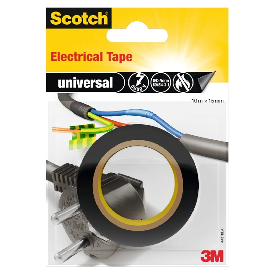 Scotch Cinta Aislante 15mm x 10m - Fabricada en PVC - Aislamiento de Alta Tension de hasta 5000 V - Color Negro 1