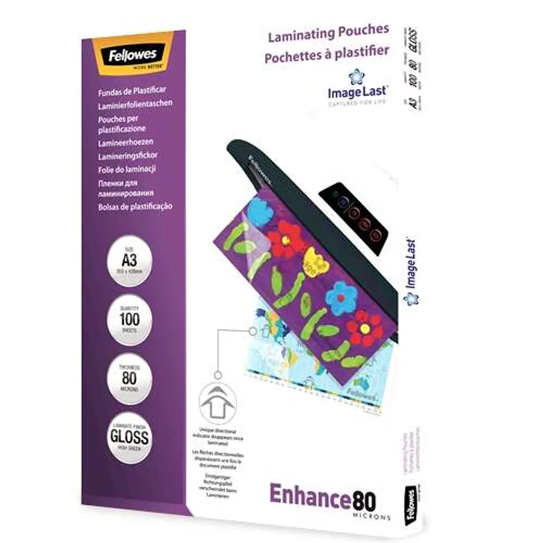 Fellowes Pack de 100 Fundas para Plastificar Brillo A3 - 80 Micras - Alta Calidad - Transparente 1
