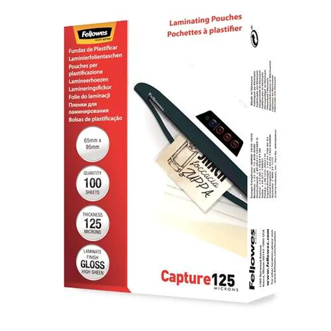 Fellowes Pack de 125 Fundas para Plastificar Tarjetas Brillo 65 x 95 mm - 125 Micras - Alta Calidad - Transparente 1