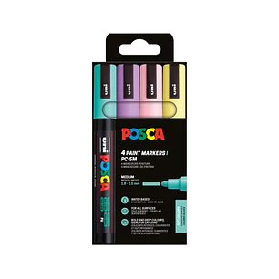 Posca PC3M Pack de 4 Marcadores de Pintura - Punta Conica 0.9-1.3mm - Tinta Base al Agua - Resistente a la Luz - No Permanente - Ideal para Carteleria