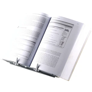 Fellowes Atril para Libros Ajustable con Clips - 9 Ajustes de Altura - Base Antideslizante y Plegable - Capacidad para 400 Hojas A4 - Color Plata