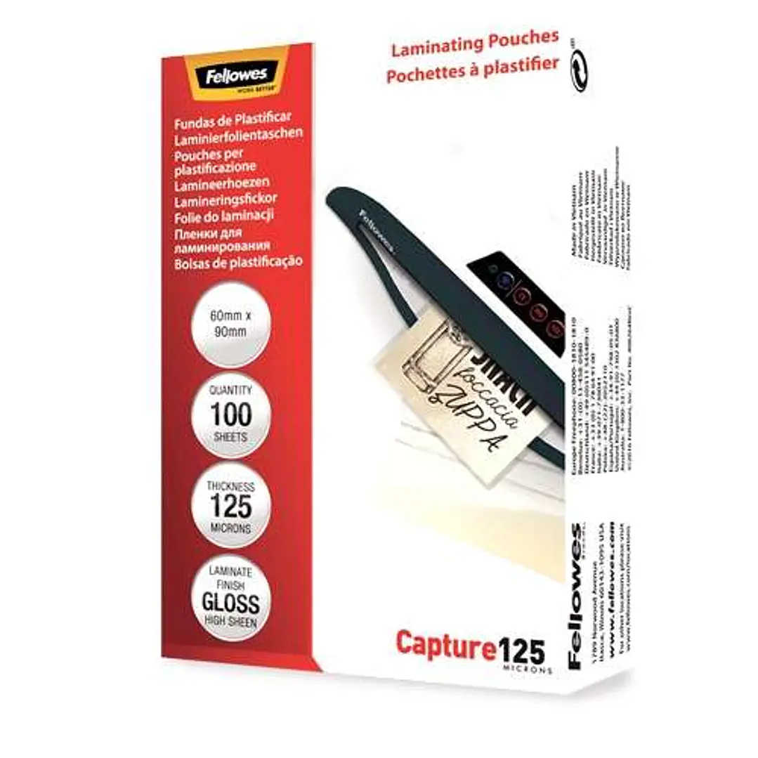 Fellowes Pack de 100 Fundas para Plastificar Brillo para Tarjetas 60 x 90mm - 125 Micras - Alta Calidad - Transparente 1