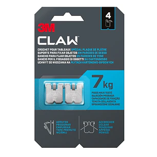 3M Claw Pack de 4 Ganchos de Metal para Paredes de Yeso - Soporta hasta 7kg - Color Gris/Titanio