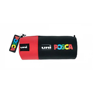 Posca Estuche de Lona 8,5x19,5cm - Ideal para Rotuladores y Utiles Escolares - Cierre de Cremallera - Color Negro/Rojo