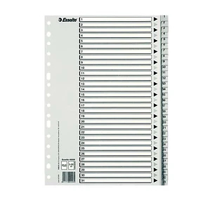 Esselte Bolsa de 25 Indices Numericos de Plastico - Pestañas 1 al 31 - Multitaladro - Formato Folio - Color Gris