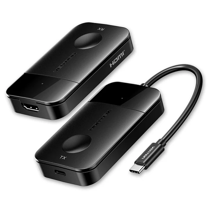 Vention Transmisor y Receptor Inalambrico USB-C a HDMI - Resolucion 4K - Alcance hasta 50m - Cable USB-C - WiFi 5GHz - 60W Power Delivery - Color Negr 1