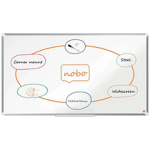 Nobo Premium Plus Pizarra Magnetica de Acero Lacado Panoramica 1220x690mm - Montaje en Esquina - Blanco