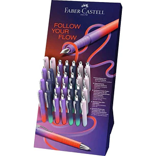 Faber-Castell Poly Ball Flow Edition Expositor con 22 Boligrafos Retractiles XB + 8 Plumas Estilograficas - Suave al Tacto - Colores Surtidos