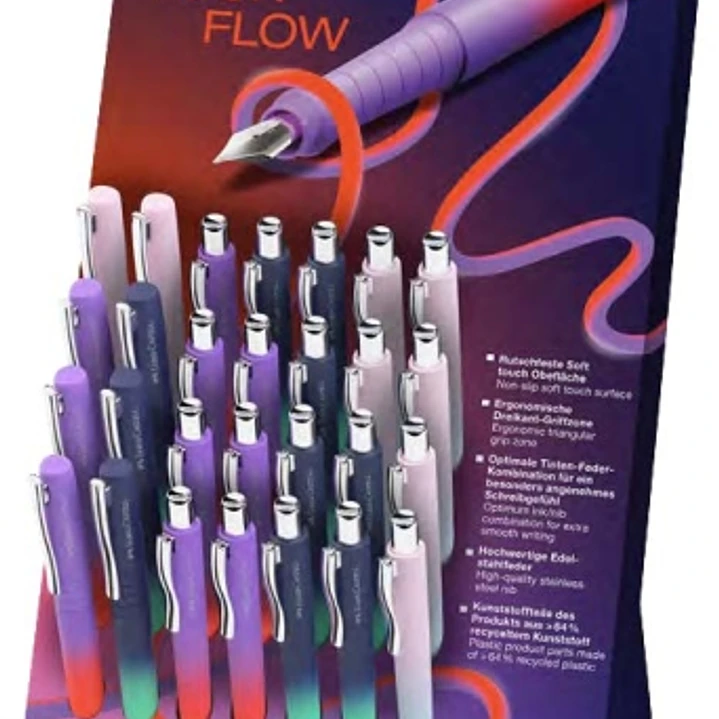 Faber-Castell Poly Ball Flow Edition Expositor con 22 Boligrafos Retractiles XB + 8 Plumas Estilograficas - Suave al Tacto - Colores Surtidos 1