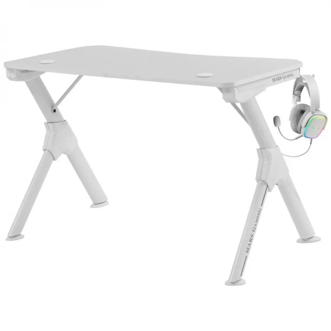 Mars Gaming MGDW Mesa Gaming - Estabilidad Imbatible - Acero y Fibra de Carbono - Gestion de Cableado - Soportes para Auriculares y Bebidas - Color Bl 1