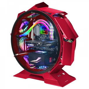 Mars Gaming MCORB Torre Circular Gaming Premium - Doble Cristal Templado - Refrigeracion Extrema para 9 Ventiladores - Interior XL - Color Rojo