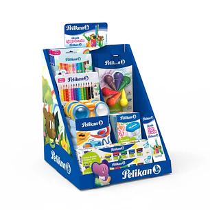 Pelikan Hobbies Expositor con 14 Productos para Manualidades - Rotuladores Jumbo - Lapices de Colores Jumbo - Acuarelas - Recipientes de Agua - Ceras 