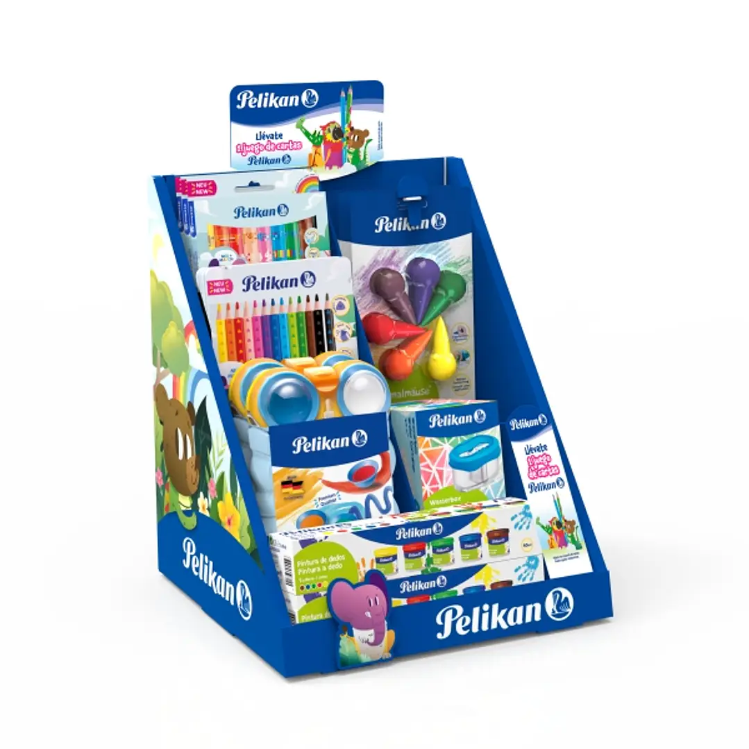 Pelikan Hobbies Expositor con 14 Productos para Manualidades - Rotuladores Jumbo - Lapices de Colores Jumbo - Acuarelas - Recipientes de Agua - Ceras  1