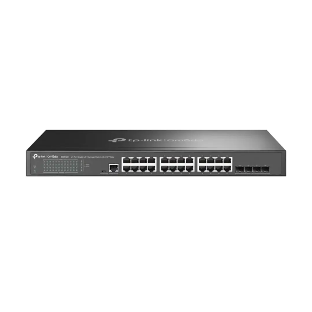 TP-Link Omada SG3428 Switch 28 Puertos - Gestionado - 24xRJ45 1Gbps - 4xSFP - Soporta QOS - Conmutacion hasta 56Gbps - Carcasa Metalica - Color Negro 1